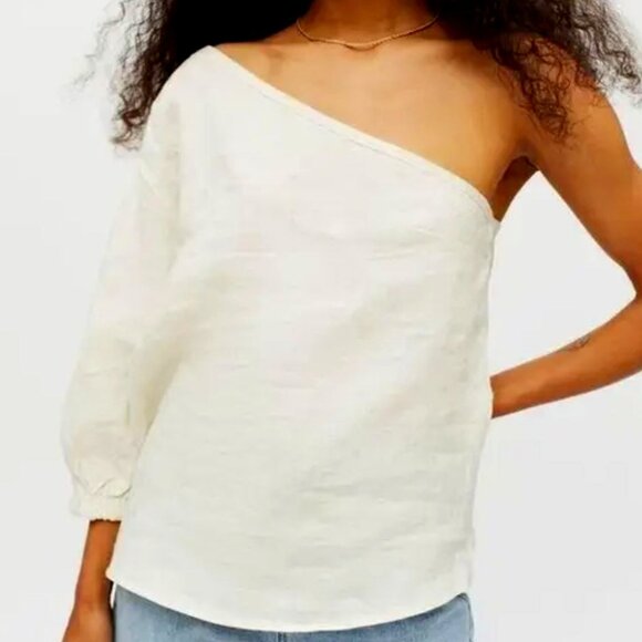 NWT Urban Outfitters | Little Lies Linen One Shoulder Top in Ivory | Size Medium - Picture 1 of 11